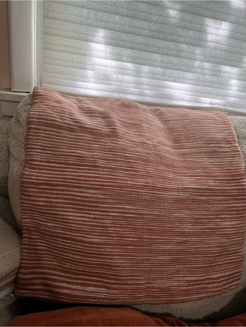 West Elm Pillowcase Striped Knit Silk Blend Orange 20x20 Throw Pillow Decor